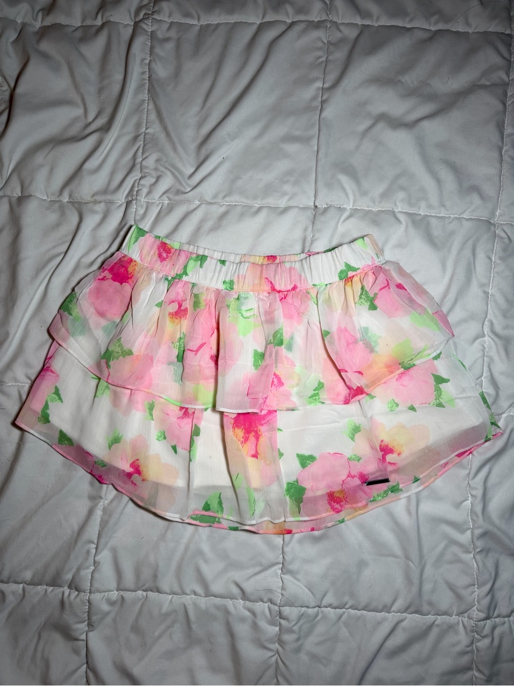 Vintage Abercrombie & Fitch Floral Ruffle Skater Skirt - Pink & Green